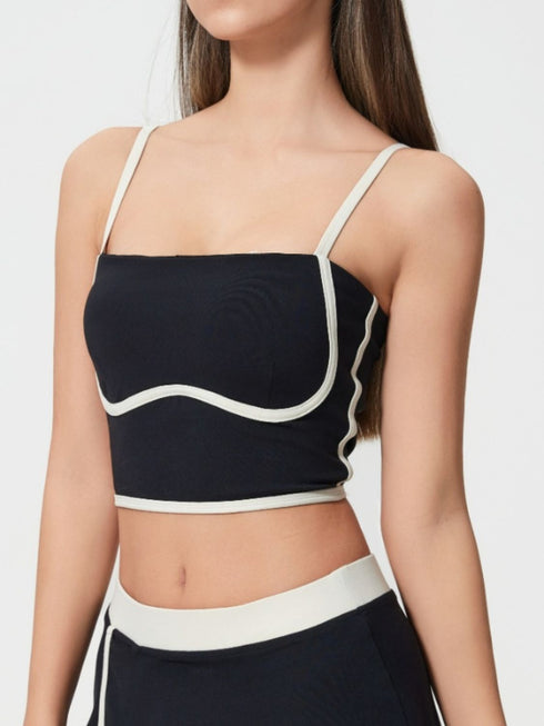 Millennia Contrast Trim Square Neck Active Cami with Detachable Chest Pads - Odaingerous